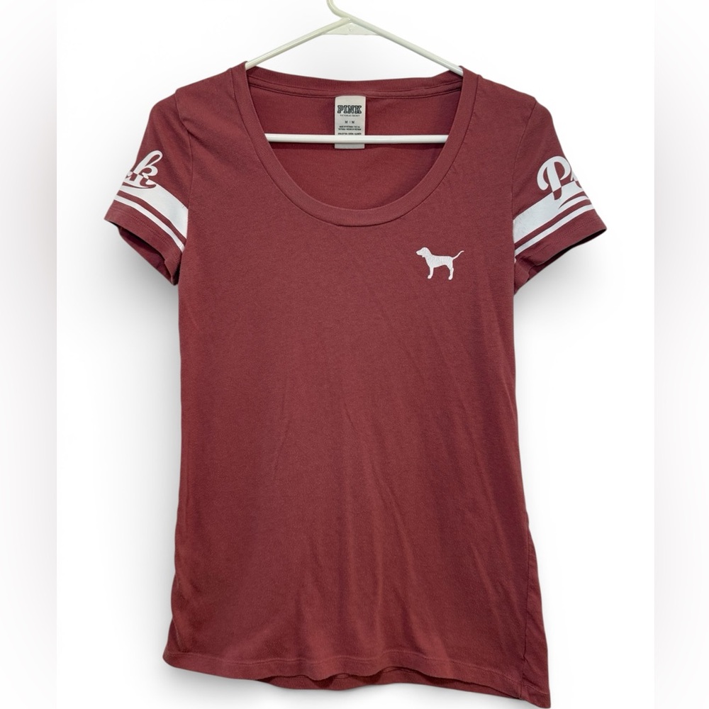 PINK Victoria's Secret Maroon Tee with White Dog Logo